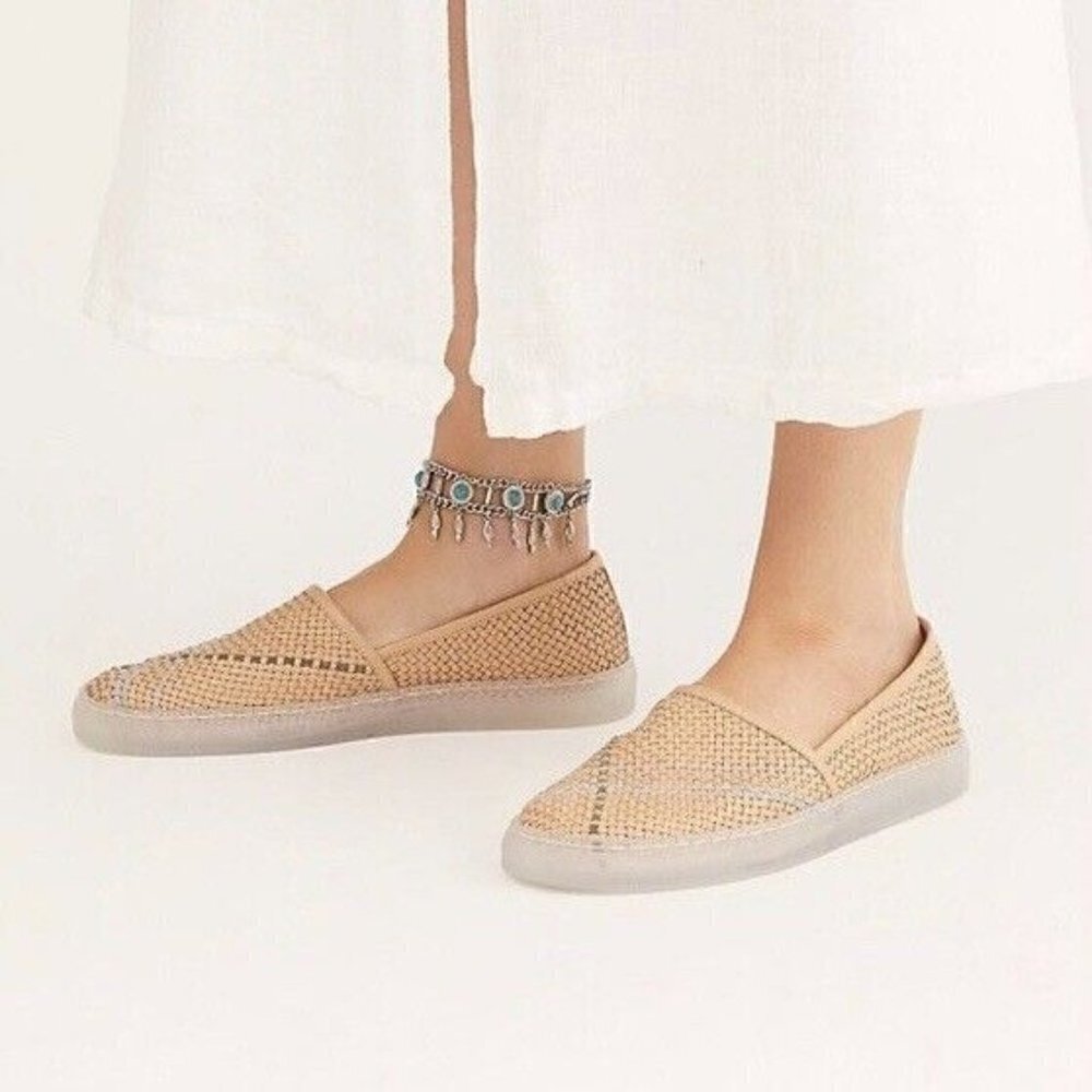 NEW Free People Santorini Sneaker Womens 41 / 11 Natural Combo Tan Slip-On Shoes